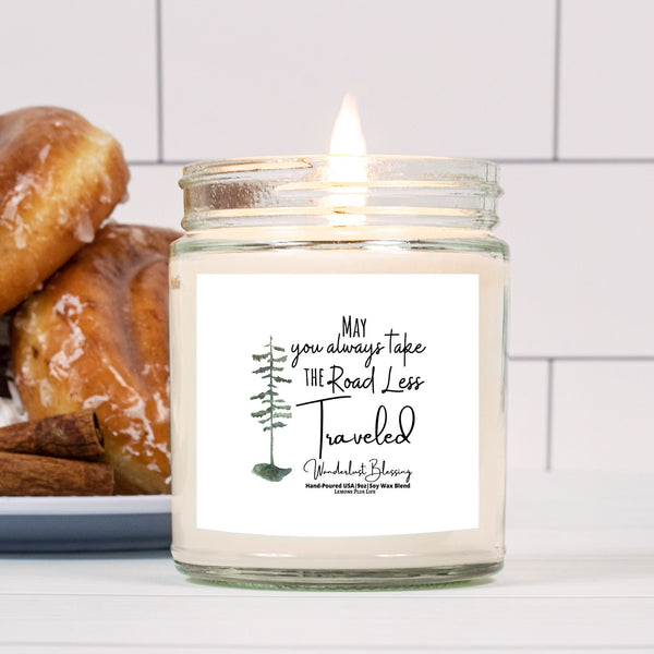 Message Candle, The Road Less Traveled, Candle (Hand Poured 9 oz.), Wanderlust Scent, Quote Candle, Congratulations Gift