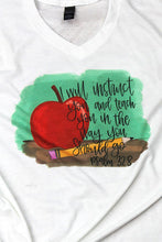 Psalm 32:8, Teacher, Unisex, Poly-Rich Blend, V-Neck Tee, Apple, Bible Verse, Typography, Faith Tee,